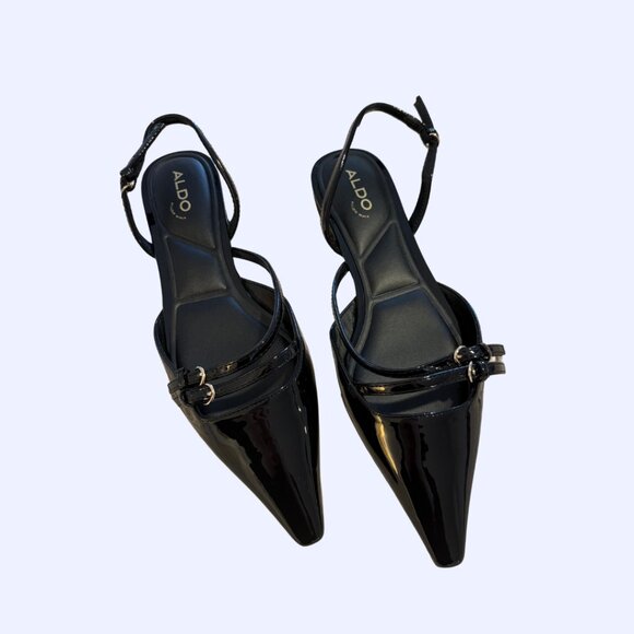 ALDO Patent Leather "Alanie Slingback Ballet Flat", Black, Size 7.5 - Picture 1 of 2
